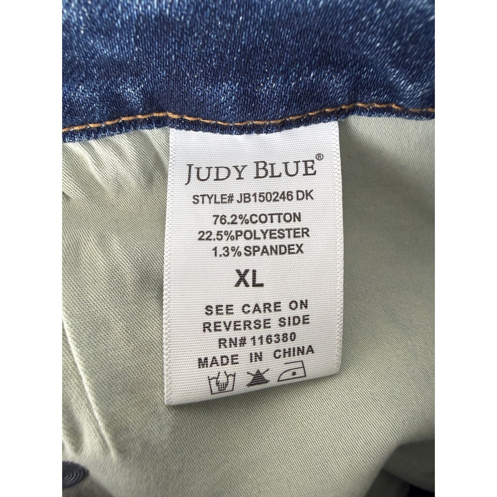 Judy Blue Denim Shorts Womens XL Dark Blue High Rise Distressed JB150246 DK - Picture 3 of 15
